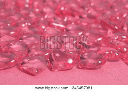 Pink Small Crystal Hearts Decoration Made Of Glass
