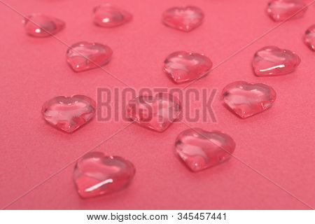 Pink Small Crystal Hearts Decoration Made Of Glass