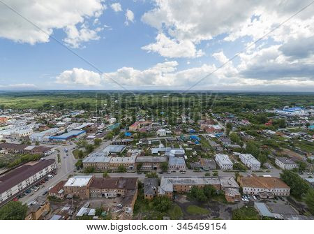 Aerial View Of Irbit City. Russia, Sverdlovsk Region, Summer, Cloudy Day