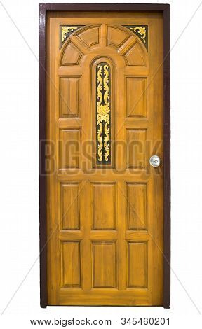 Carved Wooden Door With Golden Flower Pattern