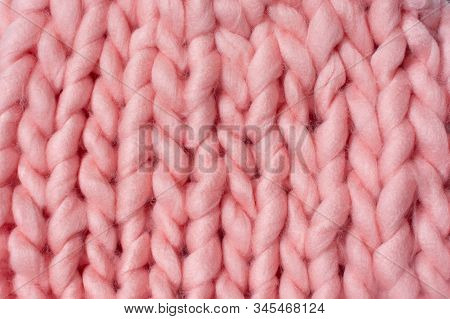 Pink Fabric Of Giant Merino Yarn For Arm Knitting Background