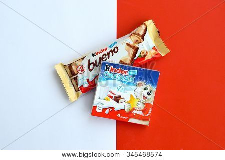 Kinder Chocolate Small Box For Kids And Bueno White Chocolate Bar Made By Ferrero Spa. Kinder Is A C