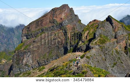 Pico Do Arieiro, Maderia, Portugal - June 25, 2019  : Tourists At The Top Of Pico Do Arieiro One Of 