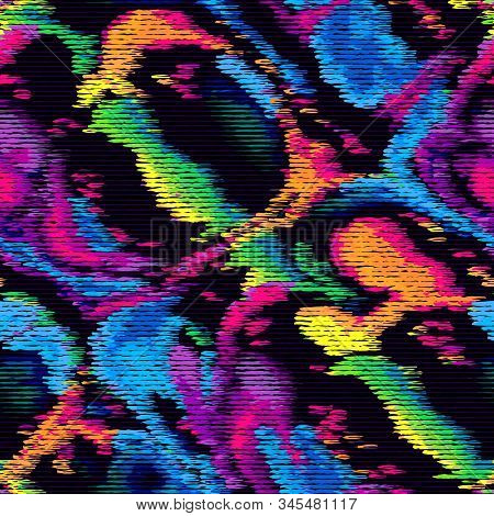 Vivid Vibrant Blob Shapes Glitch Seamless Pattern