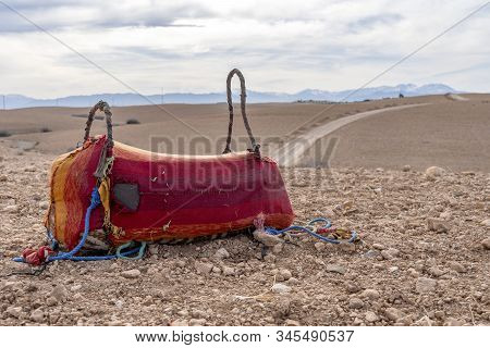 Colorful Camel Saddle On Agafay Dessert, Morocco