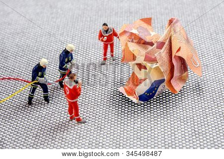 Closeup Of Miniature Figurines Dressed Like Members Of Firemen Special Team Interfering During Gas A