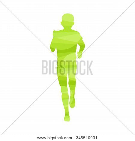 Front View Silhouette Of Marathon Runner - Light Green Outline