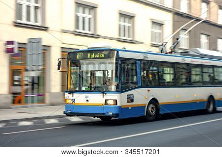 Ostrava, Czechia - January 17, 2020:  Old Skoda 21tr Trolleybus Of The Dpo Company At Ceskobratrska 