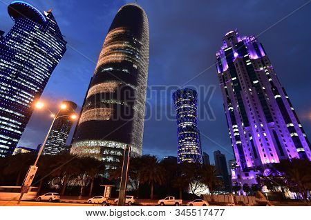 Doha, Qatar - Nov 18. 2019. Dohas Al Dafna Area With The High-rises Buildings
