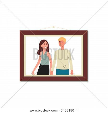 Photo Of Couple - Man And Woman Characters, Flat Vector Illustration Isolated.