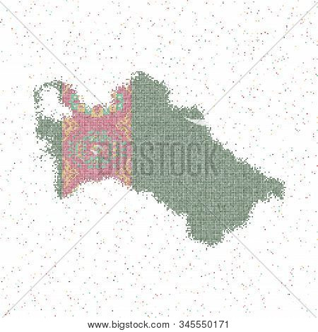 Map Of Turkmenistan. Mosaic Style Map With Flag Of Turkmenistan. Vector Illustration.