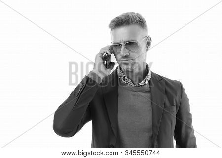 Serious Conversation. Nothing Personal Just Business. Man Control Business Phone Call. Businessman C