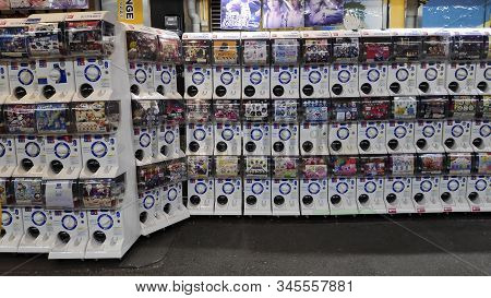 Kyoto, Japan- 26 Nov, 2019: Lot Of Gashapon In Front Of Toy Store In Nishiki, Kyoto. Capsule Toy Ven