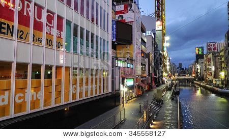 Osaka, Japan- 28 Nov, 2019: Quiet Dotonbori Area In Osaka During The Dawn Period. Dotonbori Is A Pop