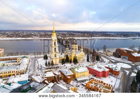 Rybinsk, Russia - January 01, 2020: View Of The Transfiguration Cathedral On A January Morning (aeri