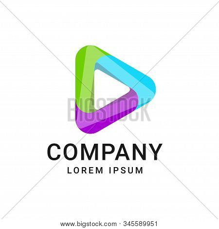Play Media Button Arrow Symbol Logo Template. Material Design, Origami Flat Style.