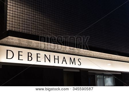 London, Uk - Jan 15, 2020: Debenhams Store Front Sign On The Oxford Street Branch