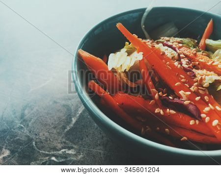 Vegetarian Asian Vegetable Salad Served In A Bowl In Japanese Restaurant, Healthy Diet Food