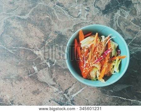 Vegetarian Asian Vegetable Salad Served In A Bowl In Japanese Restaurant, Healthy Diet Food
