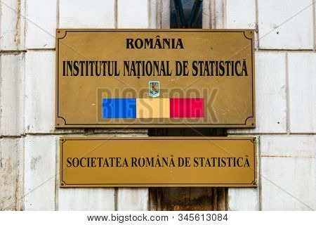 Detail View Of The National Institute Of Statistic Sign, (institutul National De Statistica), Buchar