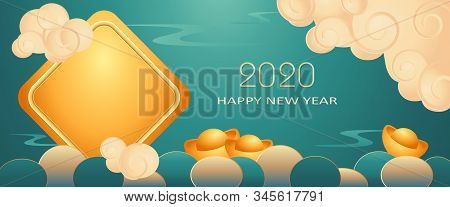 Stock Illustration 2020 Happy New Year, Spring Festival, Greeting Card, Asian Holiday Prosperity. Lu