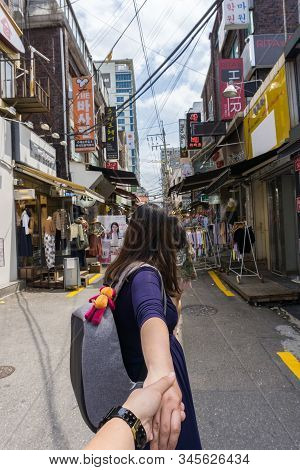 Seoul, South Korea - June 15, 2018: Crowed Tourist And Visitor At Ewha Shopping Street, The Famous S