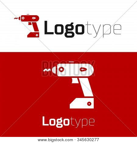 Red Electric Cordless Screwdriver Icon Isolated On White Background. Electric Drill Machine. Repair 