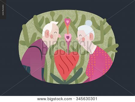 Elderly Couple In Love - Valentines Day Graphics. Modern Flat Vector Concept Illustration -an Old He