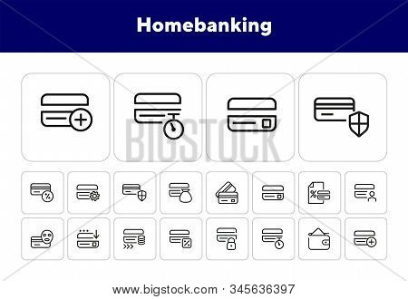 Homebanking Line Icon Set. Set Of Line Icons On White Background. Accountancy Concept. Purse, Percen