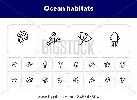 Ocean Habitats Icon Set. Seaanimal Concept. Vector Illustration Can Be Used For Topics Like Seafood,