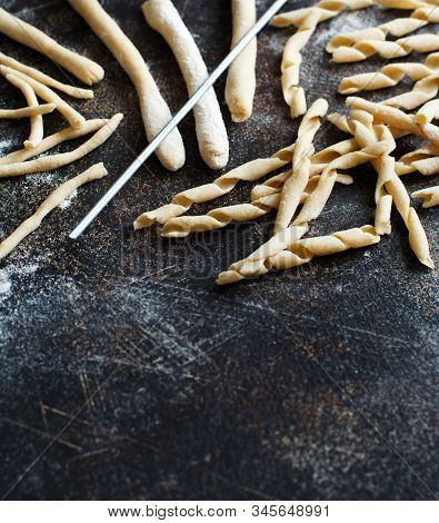 Making Whole Wheat Flour Pasta Fusilli Al Ferro Close Up