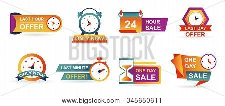 Set Of Sale Countdown Badges And Stickers. Last Minute Offer Banner, One Day Sales And 24 Hour Sale.