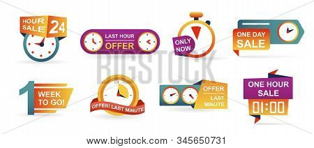 Set Of Sale Countdown Badges And Stickers. Last Minute Offer Banner, One Day Sales And 24 Hour Sale.