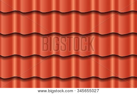 Seamless Texture Of Red Waves Roof Top Background. Repeating Pattern Of Traditional Ceramic Roof Til