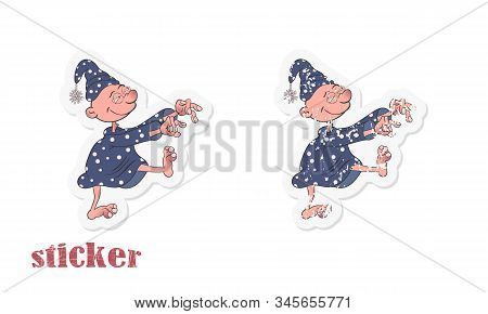 Cartoon Character Suffering From Sleepwalking Walks In A Dream. Vector Illustration In The Form Of A