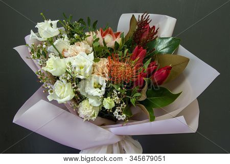 The Original Bouquet In Vintage Style On A Dark Background, Selective Focus