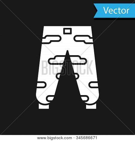 White Camouflage Cargo Pants Icon Isolated On Black Background. Vector Illustration