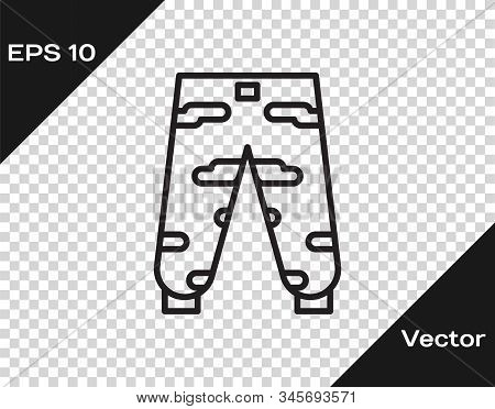 Black Line Camouflage Cargo Pants Icon Isolated On Transparent Background. Vector Illustration