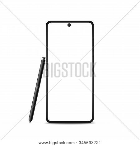 Modern Wireframe Smartphone With Stylus Isolated On White Background. Reslistic. Vector Illustration