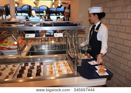 Savona, Italy - September 27th 2019: Costa Magica Selfservice Buffet, Various Sort Of Confectionery