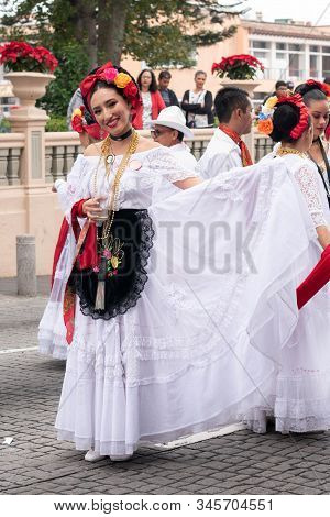 Xalapa, Veracruz, Mexico- November 24, 2019: Young Woman Posing With Traditional Clothes During The 