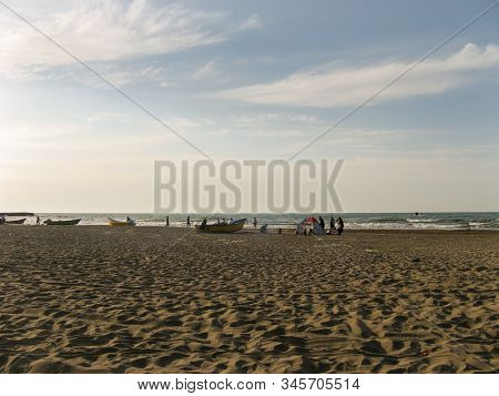 Caspian Beaches In Summer Vacation In Iran. Summer Landscape With Tourist In Anzali. Holiday Photos.