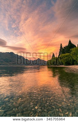 Wakatipu Water Lake In Queentown Southern Island, New Zealand Natural Landscape