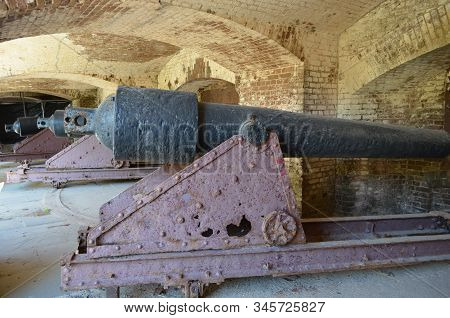 Row Of Cannon In Fort Sumter, South Carolina