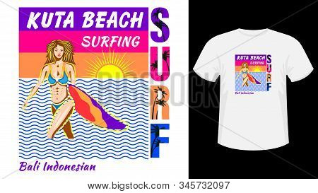 Inscription Surfing Kuta Beach Print White T-shirt.