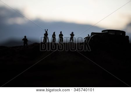 War Concept. Creative Composition. Silhouette Of German General At The Desert. Army Commanders Watch