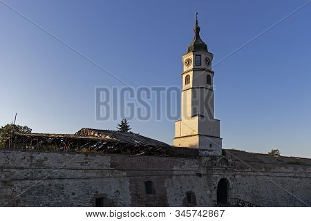 Belgrade, Serbia - August 12, 2019: Clock Tower (sahat Tower) At Belgrade Fortress And Kalemegdan Pa