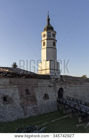Belgrade, Serbia - August 12, 2019: Clock Tower (sahat Tower) At Belgrade Fortress And Kalemegdan Pa