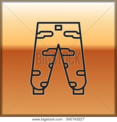 Black Line Camouflage Cargo Pants Icon Isolated On Gold Background. Vector Illustration