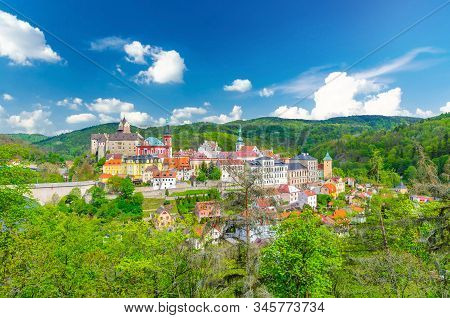 Aerial Panoramic View Of Medieval Loket Town With Loket Castle Hrad Loket Gothic Style On Massive Ro